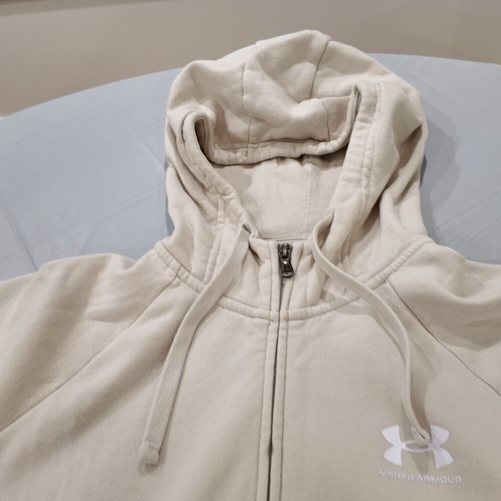 Under Armour | Full-Zip Logo Hoodie Sweatshirt - Neutral Beige | Size Large - Picture 4 of 10